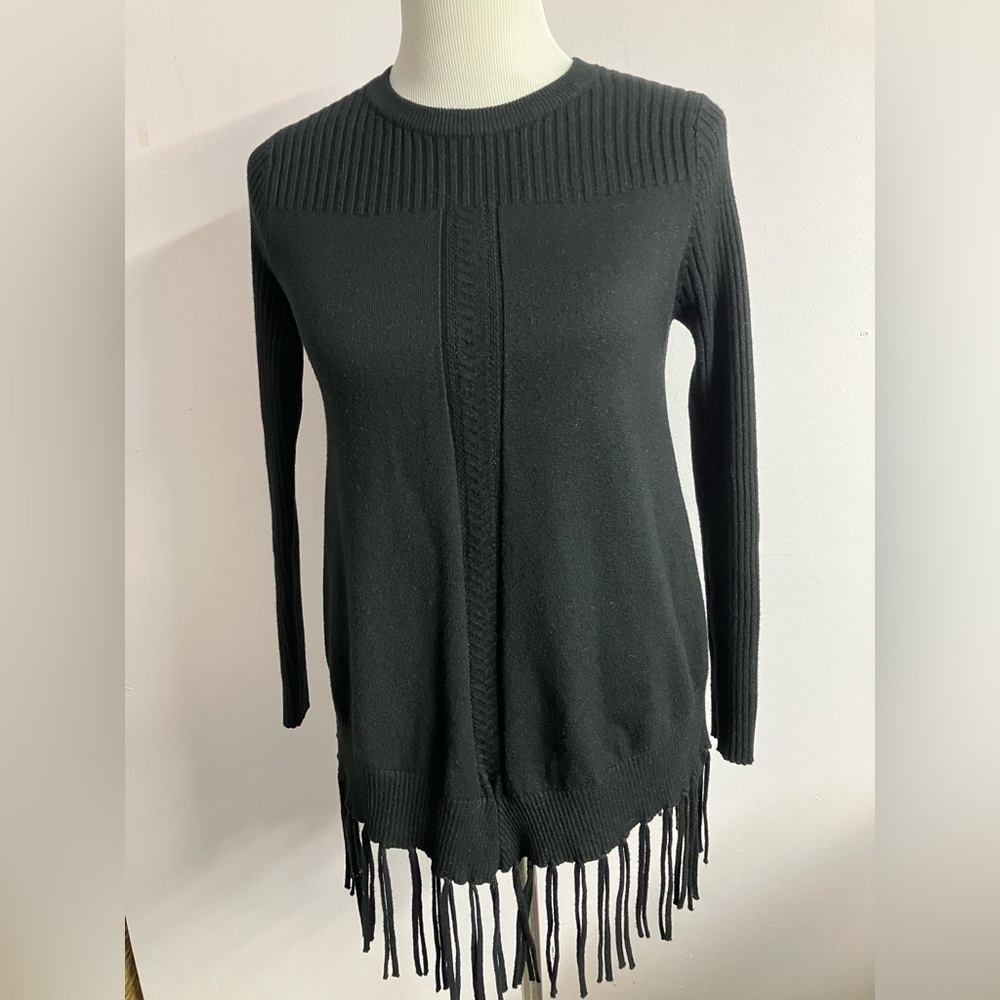 Estrna Jane Women’s Pullover/Crew/Fringed Sweater, Large*, Black, Tight Knit